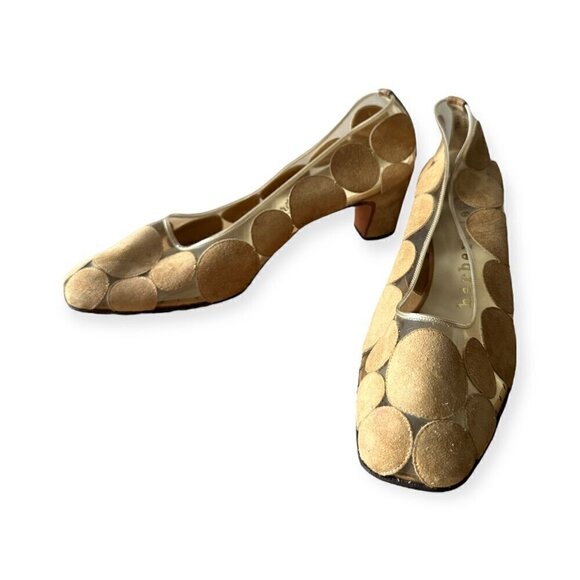 Vintage 60s Herbert Levine Mod Vinyl, Suede Pumps, Size 7B.Beige - Picture 2 of 14